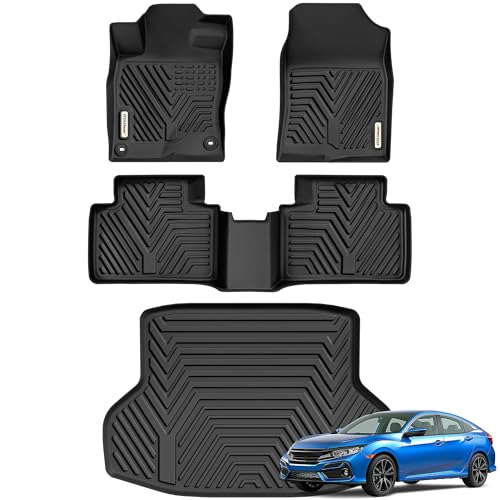 YITAMOTOR Floor Mats & Cargo Mats Fit for 2016-2021 Honda Civic Sedan (Not for Hatchback/Coupe), TPE All Weather Floor Liner for Honda Civic, 1st & 2nd Rows, Black - style: 16-21 civic 1st&2rd