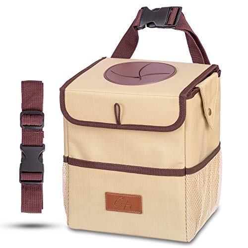 Car Trash Can [Touring Edition] - Removable Liner - 100% Leakproof, Odor Control Lid, Hanging Garbage Bin for SUV, Truck, Car (2 Gal, Beige)