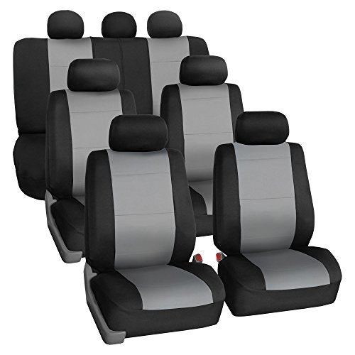 FH Group Car Seat Covers Three-Row 7 Seater Neoprene Waterproof Car Full Set Seat Covers, Airbag Ready and Split - Fit Most Car, Truck, SUV, or Van (Gray/Black) - color: Gray, style: 3 Row 7 Seater