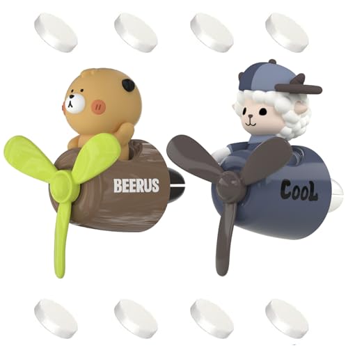 2Pcs Pilot Car Air Fresheners, Cute Duck Car Vent Clip Air Freshener with 8 Fragrant Tablets Automotive Air Outlet Fan Diffuser, Automotive Interiors Vent Decoration (Sheep+Bear) - color: Sheep+Bear