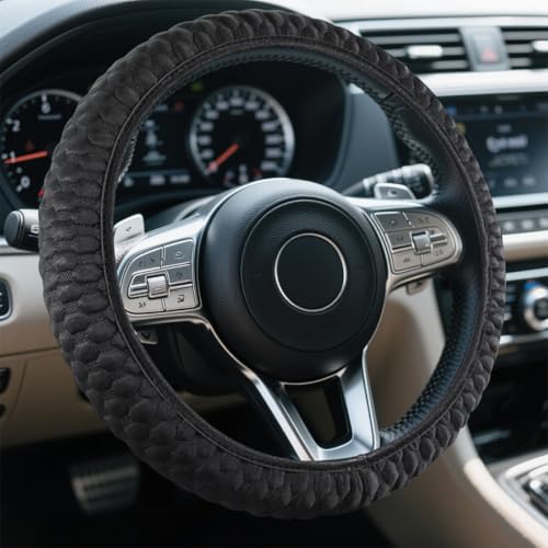 Car Elastic Stretch Steering Wheel Cover, 14.5-15" Breathable Ice Silk Anti-Slip Vehicle Steering Wheel Protector, Soft Auto Interior Decoration Accessories, Universal for Vehicles (Black)
