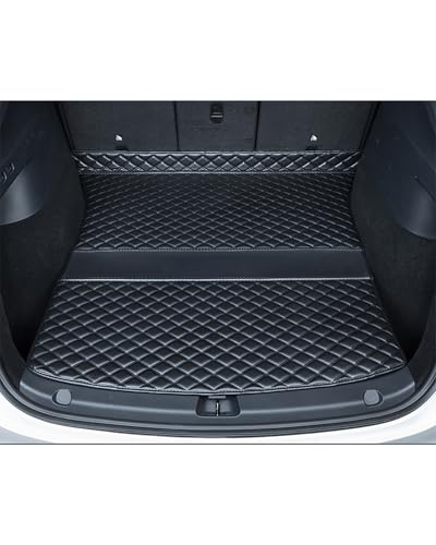 SUV Cargo Liner Compatible with 2020-2025 Tesla Model Y 5 Seater Rear Trunk Mats Dog Liner Luxury Leather Trunk Cover Replacement Custom Fit - color: Black with Black Stitching, size: 2020-2025 Rear Trunk Mat