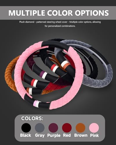 Cxtiy Universal Car Steering Wheel Cover Fluffy Winter Plush Steering Wheel Cover (A-Black) - color: A-black