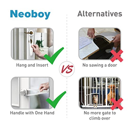 Neobay Cat Door Latch with Stabilizer, 7 Sizes Adjustable Cat Door Holder Latch, Keeps Dog Out of Litter Box, No-Drill & Portable for Interior Doors, White, 2 Packs