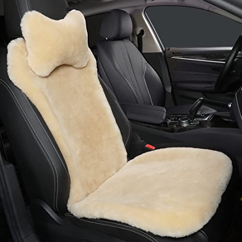 OGLAND Fuzzy Sheepskin Car Seat Covers | Genuine Fur Wool Seat Protectors for Leather Bucket Seat Cushions | Fluffy Warmers for Mercedes, Audi & Luxury Cars | Flush Furry Interior Upgrade, Pearl - color: Pearl
