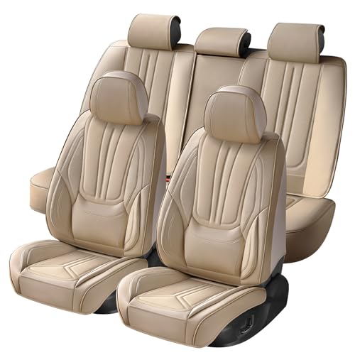 Car Seat Covers Full Set Beige, Premium Leather Car Seat Covers, Waterproof and Breathable Seat Covers, Universal Car Seat Protector Fit for Cars, Trucks, SUVs, Pick-ups - color: Beige, size: Full Set