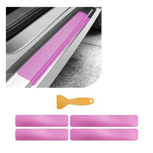 4 PCS Car Door Sill Protector, 3D Carbon Fiber Auto Door Entry Edge Guard Protection Trim, Anti-Scratch Threshold Cover Strips, Sill Protection Sticker for Car SUV Truck (Pink) - color: 3D Pink