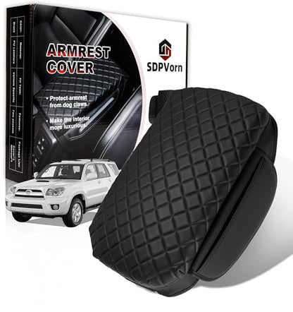 Armrest Cover for Toyota 4Runner Center Console Pad with Organizer Storage Pockets, Black Faux Leather Arm Rest Lid Protector Cushion Interior Accessories (2003-2009)