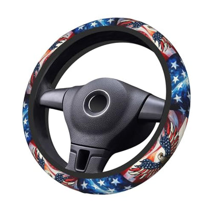 American Flag Neoprene Steering Wheel Cover Anti-Slip Elastic Eagle Pattern Steering Wheel Protector 15in Universal Car Accessories Fit Cars, SUVs, Auto - color: Eagle USA Flag