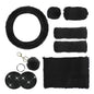 10PCS Fluffy Car Accessories Set, Furry Steering Wheel Cover with Warm Fuzzy Gear Shift Cover Ball Keychain Handbrake Cover Console Seat Belt Shoulder Pads & Diamond Ignition Ring Cup Mats (Black) - color: Black