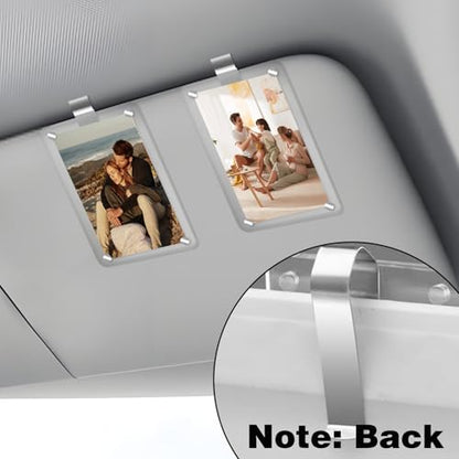 2Pcs Car Picture Holder, Acrylic Magnetic Personalized Photo Holder Car Accessories Car Photo Holder Car Visor Clip, Personalized Car Picture Frame, Suitable for Adding Family or Personal Photos