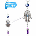 LUCKBOOSTIUM Hand Protection Amulet Car Rearview Mirror Hanging Ornament Accessories with Evil Eye Good Luck Charms - (2"x11", Amethyst) - color: Amethyst