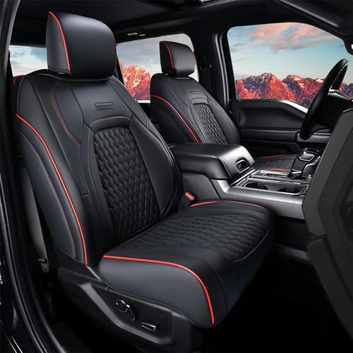Coverado Front Seat Covers for RAM 1500, Faux Leather Car Seat Covers Cushion Cover Fit for 2009-2018 Dodge RAM 1500 2500 3500 Trucks, Red line - color: Red line, size: Flat Front&No Rear