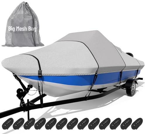 1600D+1200D Tearproof Center Console Boat Cover with 2" Wide Loops for Trailering and Mooring - Ultra Durable Waterproof Fits 22-24ft Center Console Boat, with Storage Bag - color: Gray, size: 22' - 24' L, Beam Width UP to 108" W
