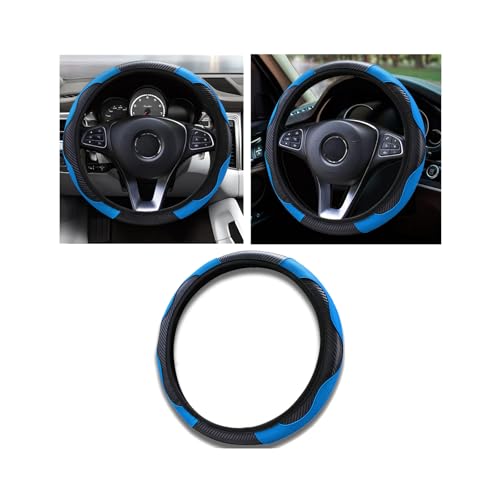 Car Steering Wheel Cover, 15 inch Carbon Fiber Microfiber PU Leather Elastic Steering Wheel Protector for Unisex, Anti-Slip Breathable Car Interior Accessories for Most Cars (Blue) - color: Blue
