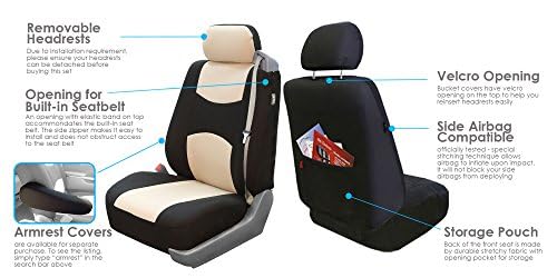 FH Group Car Seat Covers All-Purpose Built-in Seatbelt Front Set - Universal Fit for Cars, Trucks & SUVs (Beige/Black) FB351102 - color: Beige - Low Back (Flat Cloth), style: Front Set