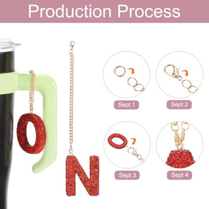 MECCANIXITY Bling Car Letter Charm, Initial N Letter Interior Car Rear View Mirror Decoration Hanging Crystal Ornaments for Women Bags Water Cup DIY Craft, Red - style: Letter N