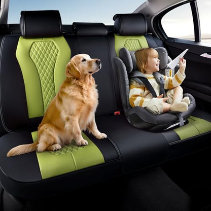 Coverado Car Seat Covers, Back Car Seat Cover, 3-Pieces Leather Seat Cover, Luxury Car Seat Cushion, Luxury Seat Cover Seat Protector Universal Most Cars Trucks SUV - color: Black/Green