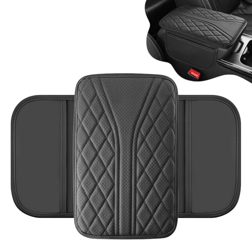 Car Center Console Cover, Leather Car Armrest Cover with 2 Storage Bags, Universal Auto Armrest Cushion, Automotive Interior Accessories Arm Rest Protector for Vehicle, SUV, Truck (Black) - color: Black