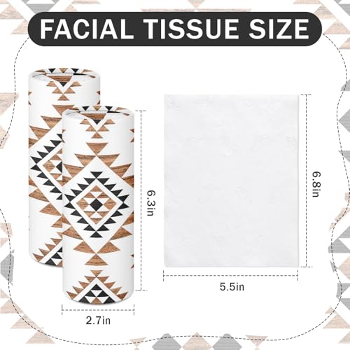 Arttown Car Tissue Holder for Cup Holder,Facial Tissues Bulk 3-Ply,Refillable Western Aztec Vintage Cylinder Tissue Boxes,Fit Car Home Office School,12 Pack (600 Sheets Total,50 Sheets Each)