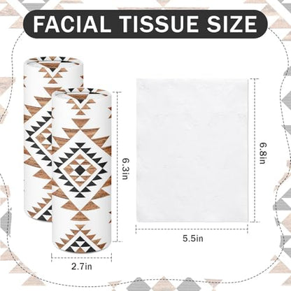 Arttown Car Tissue Holder for Cup Holder,Facial Tissues Bulk 3-Ply,Refillable Western Aztec Vintage Cylinder Tissue Boxes,Fit Car Home Office School,12 Pack (600 Sheets Total,50 Sheets Each)