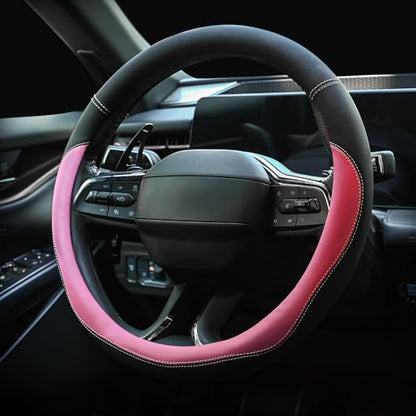 Valleycomfy Microfiber Leather Steering Wheel Cover Large-Size for F150 F250 F350 Ram 4Runner Tacoma Tundra Range Rover Model S X with 15 1/2 inches-16 inches Outer Diameter Pink - color: Pink, size: Large Size[15.5"-16"]