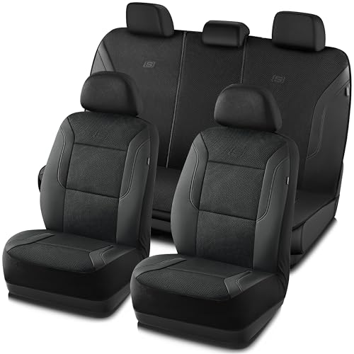 Skechers Memory Foam Car Seat Covers, Air Cool Mesh Thick Seat Covers, Airbag Compatible Car Seat Cover, Automotive Comfort Protection for Most Cars,Vans,Trucks, SUVs,Black - color: Black/Black, size: Full Set