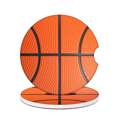 2 Pack Car Cup Holder Coasters - Basketball Sport Ball Absorbent Ceramic Coaster, Car Coasters for Cup Holders, Car Interior Accessories for Women Men - color: Basketball