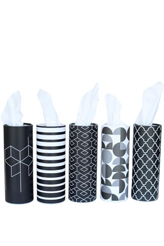 Cylinder Car Facial Tissue Holder, 5 Pack, 50 Tissues Per Cylinder, with Easy Open Lid, 3-Ply Tissues for Your car, Home and Office. Geometric Patterns (Geometric Patterns) - color: Geometric Patterns