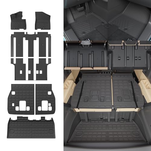 Floor Mats Compatible with 2022-2025 2026 Kia Carnival 8 Seater MPV No Hybrid&Prestige Trunk Liner Cargo Liner Cargo Mat 2024 Carnival Accessories (Floor Mats+Trunk Mat+Backrest Mats) - style: For Kia Carnival 8-Seater | 2022-2026