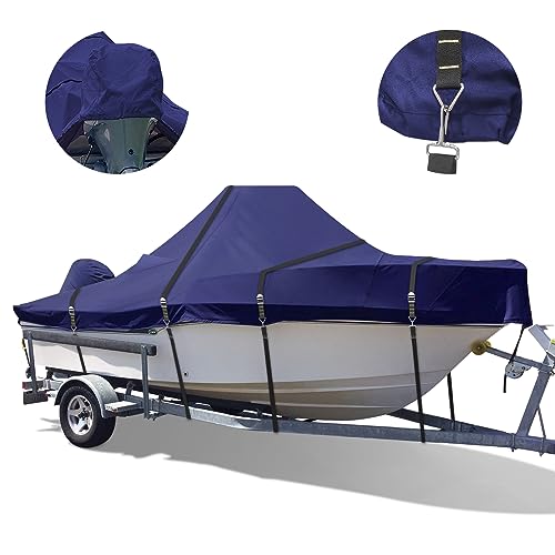 900D Center Console Boat Cover, Windproof Full Metal Buckle Straps Cover for Center Console Boat Heavy Duty Fits 16' - 18.5', Beam Width Up to 98'' W, Navy - color: Navy, size: 16'-18.5' Length , Beam Width up to 98" W