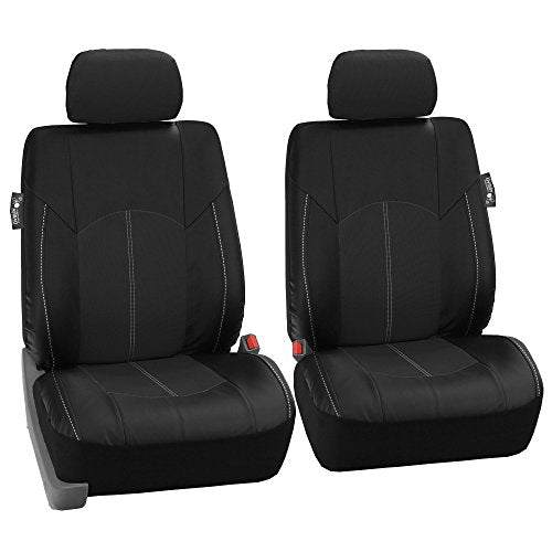 FH Group Car Seat Covers Highest Grade Faux Leather Seat Covers Airbag Compatible Black Automotive Seat Cover Front Seats Only with Gift Universal Fit Interior Accessories for Cars Trucks and SUVs - color: Black, size: Front Set