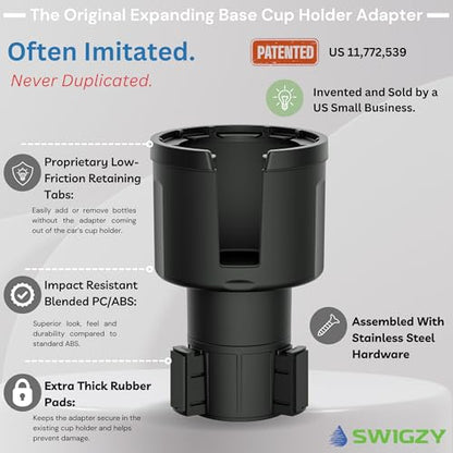 Swigzy Car Cup Holder Expander Adapter for Large Water Bottles - [Patented & Upgraded] - Holds: Hydro-Flask, Yeti, Nalgene, Owala, 32-40oz - Adjustable Expandable Insert Extender - Universal - color: Black, size: Holds 18-40 oz (Standard Base)