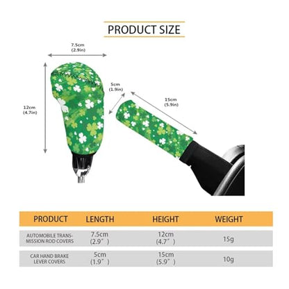 Green Shamrock Print 2 PCS Car Handbrake Cover Car Shift Knob Cover Wear-Resistan Auto Handbrake Grip Cover and Car Gear Shift Knob Cover St. Patrick's Day Accessories - color: Green Shamrock