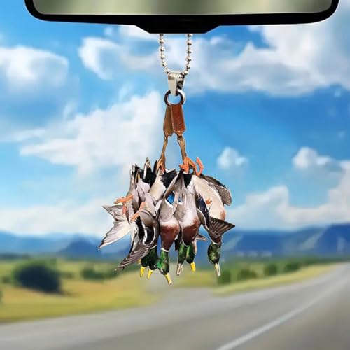 Car Rear View Mirror Pendant, Acrylic Christmas Tree Hanging Ornament, Animal 2D Flat Car Rear View Mirror Charm, Auto Interior Accessories Decoration Presents for Window Wall (Green Duck) - color: Green Duck