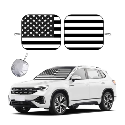 2 PCS Car Windshield Sun Shade, Auto Sun Heat and UV Rays Blocker, 28"×31" Foldable Automotive Front Window Sunshade Protector, Universal Vehicle Interior Accessories (Black Flag-M) - color: Black Flag-M (28×31 inches)