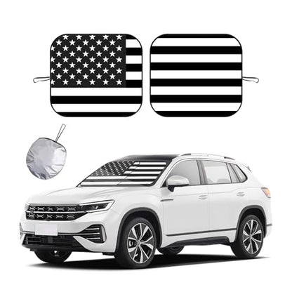 2 PCS Car Windshield Sun Shade, Auto Sun Heat and UV Rays Blocker, 28"×31" Foldable Automotive Front Window Sunshade Protector, Universal Vehicle Interior Accessories (Black Flag-M) - color: Black Flag-M (28×31 inches)