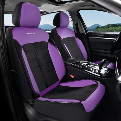 Coverado Leather And Air Mesh Seat Cover, Car Seat Cover Front Seats, 3D Breathable Seat Protectors Sports Carbon Fiber Airbag Compatible Comfort Universal for Most Cars, Van,Trucks, SUV, Black&Purple - color: Black&Purple, size: Front