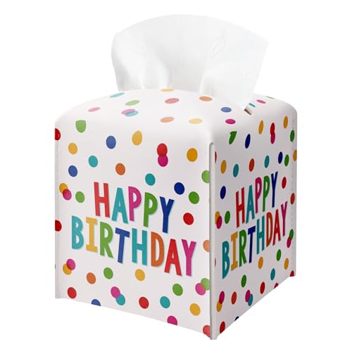 Leather Tissue Box Cover Holder, Watercolor Polka Dots Tissue Box Cover Square with Belt Bottom, Birthday Gifts Idea, Birthday Party Bathroom, Home Office Car Decorations - color: Colorful03