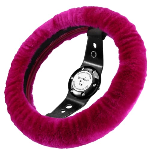 Andalus Brands Luxury Fluffy Car Steering Wheel Covers – Genuine Merino Sheepskin, Soft Fuzzy Car Steering Wheel Cover for Women, Universal 14.5-15" Size, Plush Fur Cute Auto Accessories, Hot Pink - color: Hot Pink