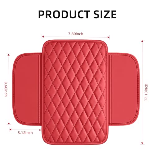 Waterproof Leather Car Center Console Pad with 2 Storage Bags, Auto Armrest Box Cover Protector, Comfortable Interior Accessories for Most Household Cars, Sedans & SUV (Allure Red)