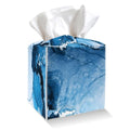 Blue Tissue Box Cover Holder, Abstract Liquid Marble PU Leather Tissue Box Cover with Bottom Belt, Square Facial Paper Organizer for Tabletop, Bathroom, Kitchen, Car & Office -041 - color: Blue Marble 2