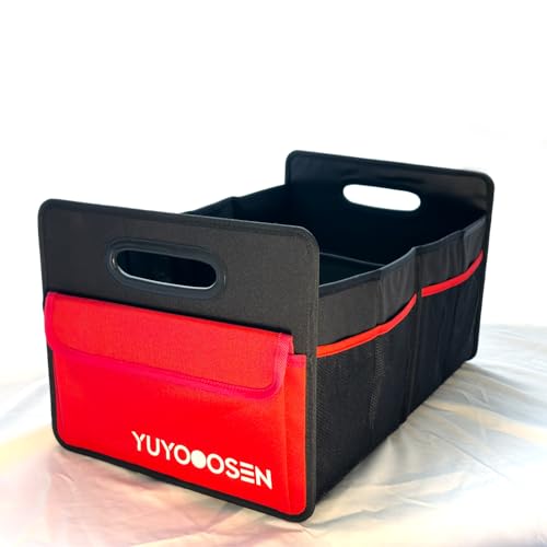 Car Trunk Organizer Cargo Organizer Large red pockets,Trunk Storage Waterproof Collapsible Durable Multi Compartments With Mesh Bag For Sedan Suv Home Camping(BLACK)