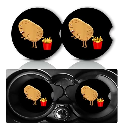 2Pack Funny French Fries Potato Car Cup Holder Coasters,Cars Coasters for Cup Holders,2.75" Universal Anti Slip Rubber Mat,Funny Car Accessories Interior Decor,Fun Gifts for Women,Men - color: Fries Potato