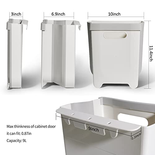 Hanging Collapsible Trash Can - 9L Wall Mounted Foldable Waste Bin for Kitchen Cabinet Door - Quickly Clean Counter, Sink, Bathroom - RV, Car, Camping Folding Garbage Basket (White) - color: White