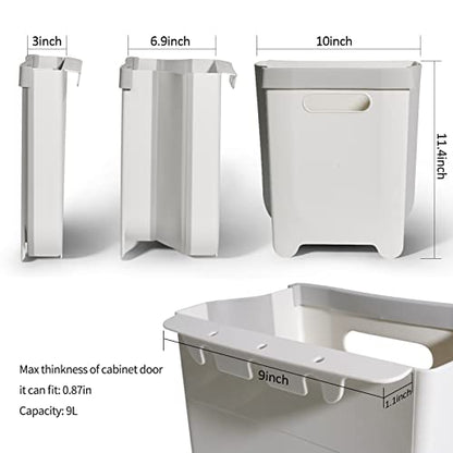 Hanging Collapsible Trash Can - 9L Wall Mounted Foldable Waste Bin for Kitchen Cabinet Door - Quickly Clean Counter, Sink, Bathroom - RV, Car, Camping Folding Garbage Basket (White) - color: White