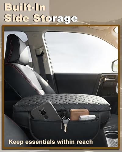 Armrest Cover for 2015-2022 Chevy Colorado GMC Canyon Accessories Center Console Pad Arm Rest Lid Cushion with Pockets, Black Faux Leather