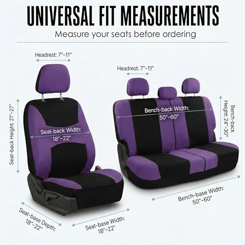 FH Group Full Set Car Seat Covers Cloth, Universal Fit combo, Set with Steering Wheel Cover and Seat Belt Pad fits Most Cars, SUVs, Trucks Purple - color: Purple