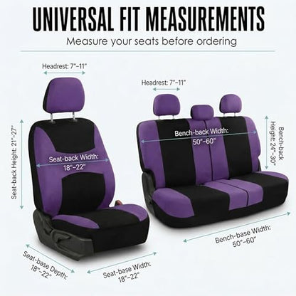 FH Group Full Set Car Seat Covers Cloth, Universal Fit combo, Set with Steering Wheel Cover and Seat Belt Pad fits Most Cars, SUVs, Trucks Purple - color: Purple