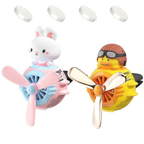 2 Pcs Pilot Car Air Freshener, Cute Duck Car Vent Clip Air Freshener Automotive Air Outlet Fan Diffuser, Automotive Interiors Vent Decoration (Rabbit+Duck) - color: Rabbit+Duck